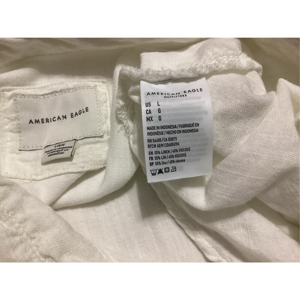 American Eagle Oversized White Button Down Shirt Cotton Linen Blend L - Picture 5 of 7